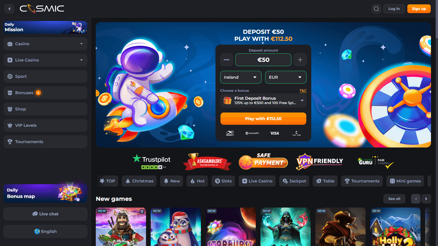CosmicSlot Casino Desktop screenshot